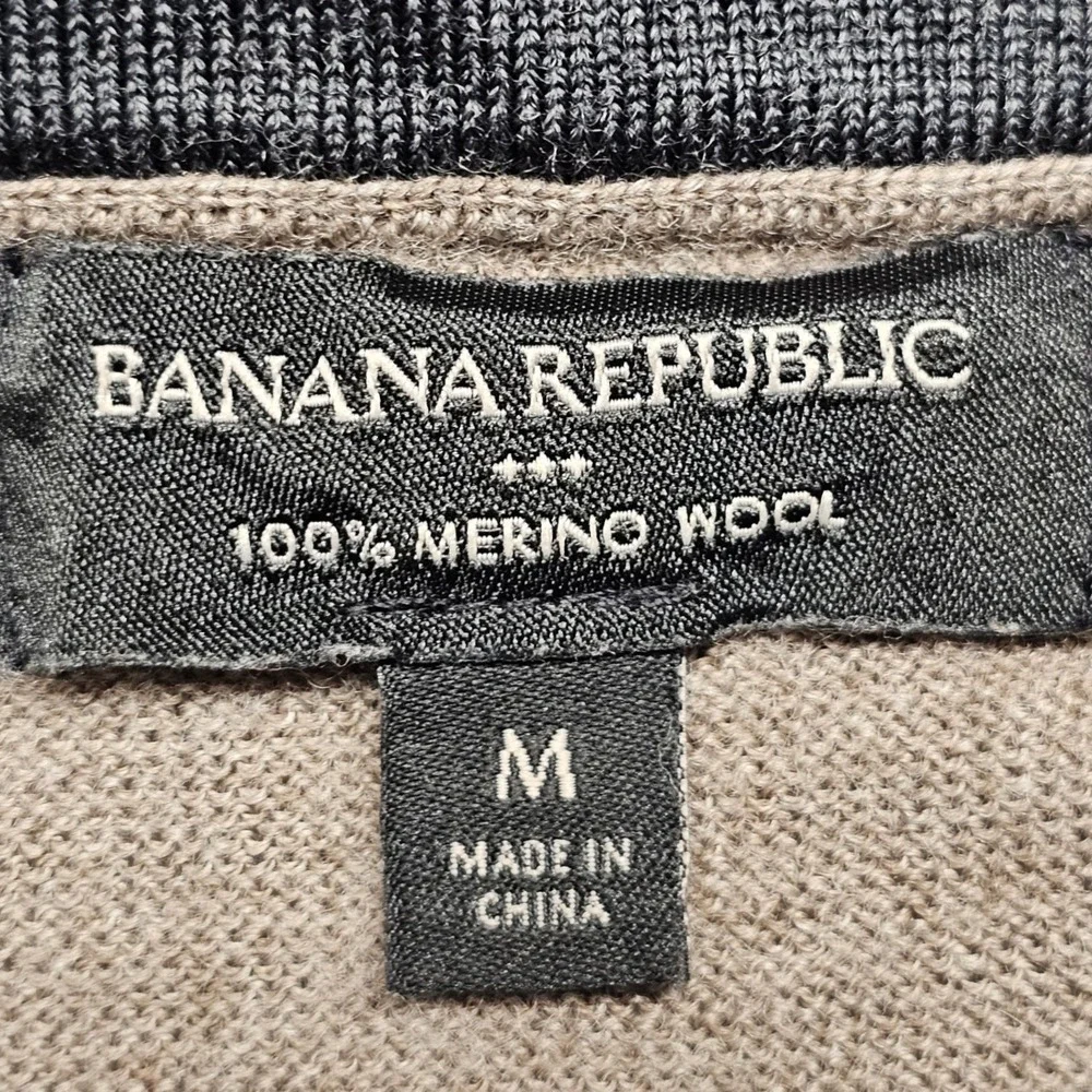 Banana Republic Sweater Mens M Brown Striped Knit Merino Wool Crew Neck Pullover
